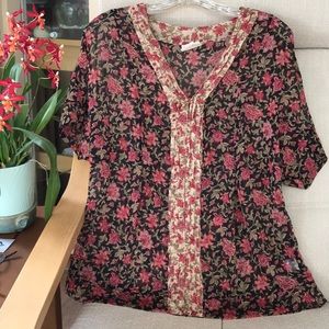 Sheer black and red floral blouse